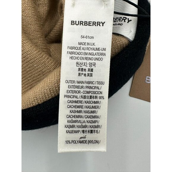 Burberry Unisex Logo Core Cashmere Beanie Beige/Black One Size - Picture 6 of 9